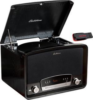 Electrohome Kingston 7-in-1 Vintage Vinyl Record Player Stereo System - 3-Speed Turntable Bluetooth AM/FM Radio CD Aux In RCA/Headphone Out Vinyl/CD to MP3 Recording & USB Playback w/ 32GB USB Drive