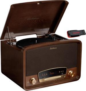 Electrohome Kingston 7-in-1 Vintage Vinyl Record Player Stereo System - 3-Speed Turntable Bluetooth AM/FM Radio CD Aux In RCA/Headphone Out Vinyl/CD to MP3 Recording & USB Playback w/ 32GB USB Drive