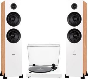 Fluance RT81+ Turntable (White) and Ai81 Tower Speakers (Lucky Bamboo) Bundle: High Fidelity Vinyl Playback & Powerful Stereo Sound, Integrated Amplifiers