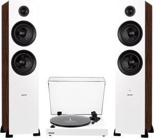 Fluance RT81+ Turntable (White) and Ai81 Tower Speakers (White Walnut) Bundle: High Fidelity Vinyl Playback & Powerful Stereo Sound, Integrated Amplifiers