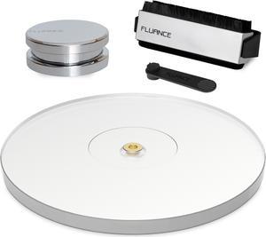 Fluance Vinyl Turntable and Record Accessory Kit With Record And Stylus Anti-Static Carbon Fiber Brushes, Frosted Acrylic Platter and Record Weight (VB52AP03RW02)