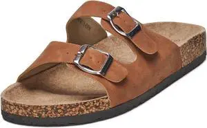 Alpine Swiss Mens Double Strap Contour Sandals Slip on Buckle Slides Vegan Leather Footbed Sandal Ergonomic Cork-Inspired Sole Summer Footwear