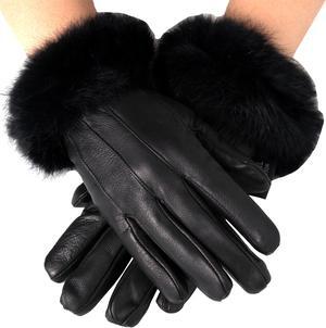 Alpine Swiss Women's Dressy Gloves Genuine Leather Thermal Lining Rabbit Fur Cuff