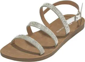 Alpine Swiss Womens Strappy Rhinestone Sandals Gladiator Ankle Strap Flat Shoes