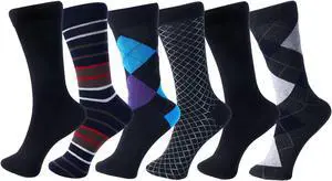 Alpine Swiss Mens Dress Socks 6 Pair Crew Sock Cotton Dress Socks for Men Solid Ribbed Argyle Pattern Multicolor Fun Designs