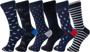 Alpine Swiss Mens Dress Socks 6 Pair Crew Sock Cotton Dress Socks for Men Solid Ribbed Argyle Pattern Multicolor Fun Designs
