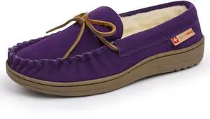 Alpine Swiss Sabine Womens Suede Shearling Moccasin Slippers House Shoes Slip On