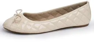 Alpine Swiss Womens Aster Ballet Flats Patent Leather Slip-On Shoes Quilted Pillow Stitch Rounded Toe Everyday Comfortable Fashion Footwear