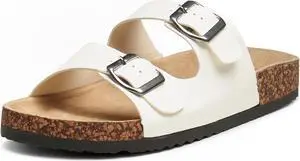 Alpine Swiss Womens Double Strap Contour Sandals Slip on Buckle Slides Vegan Leather Footbed Sandal Ergonomic Cork-Inspired Sole Summer Footwear