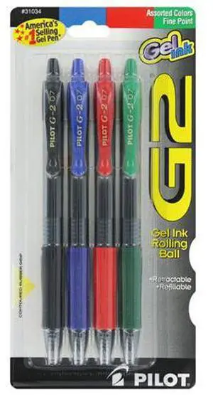 Pilot Gel Pen Retractable/Refillable Fine Point 4/PK Assorted 31034