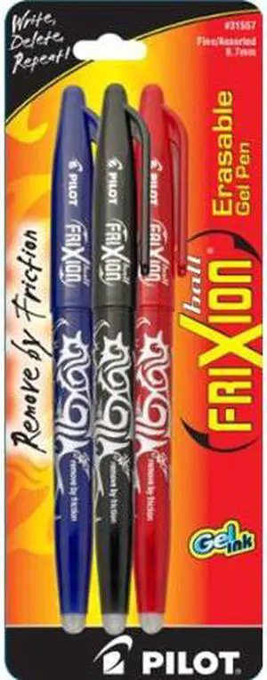 Pilot FriXion Erasable Gel Pens, Fine Point 0.7 mm, Assorted, 3/Pack