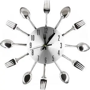 Kitchen Decor Spoon Fork Clock, Silver, 1 Each