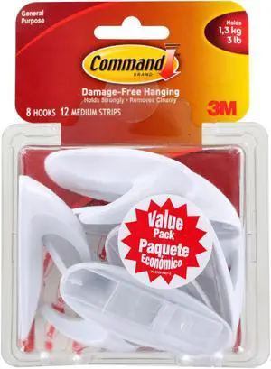 3M Command Medium Designer Hooks, White, 8-Hooks (17081VP)