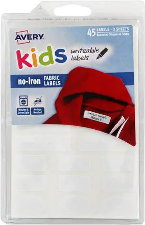 Avery No-Iron Clothing Labels, Assorted Shapes & Sizes, 45 Labels