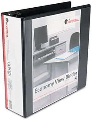 Round Ring Economy Vinyl View Binder, 3" Capacity, Black - UNV20991