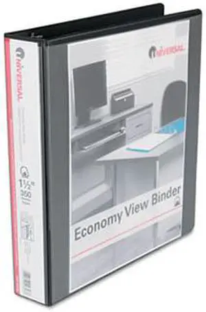 Economy D-Ring Vinyl View Binder, 1-1/2" Capacity, Black - UNV20743