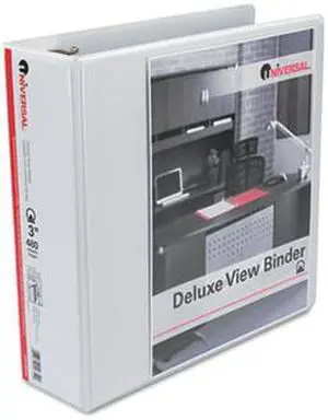 Deluxe Round Ring Vinyl View Binder, 3" Capacity, White - UNV20752