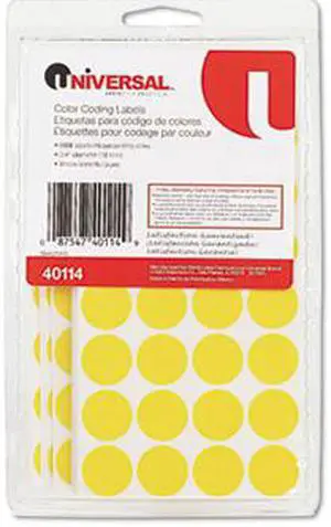 Permanent Self-Adhesive Color-Coding Labels, 3/4in dia, Yellow, 1008/Pack - UNV40114