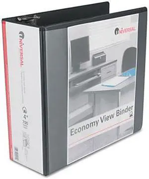 Economy D-Ring Vinyl View Binder, 4" Capacity, Black