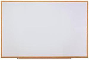 Dry-Erase Board, Melamine, 72 X 48, White, Oak-Finished Frame