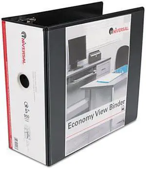 Economy D-Ring Vinyl View Binder, 5" Capacity, Black