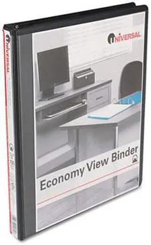 Universal Round Ring Economy Vinyl View 3-Ring Binder, .5  Capacity, Black, EA - UNV20951
