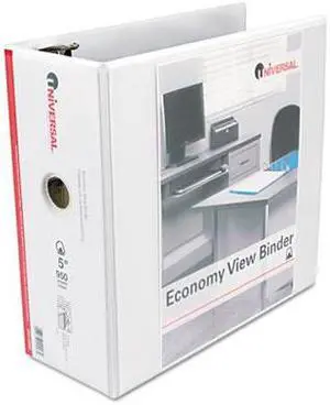 Economy D-Ring Vinyl View Binder, 5" Capacity, White