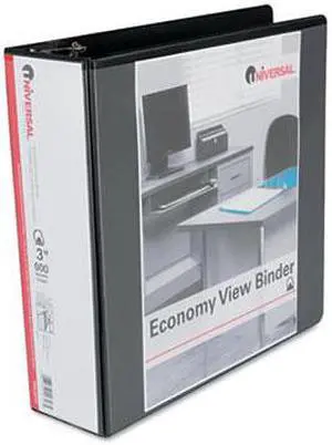 Economy D-Ring Vinyl View Binder, 3" Capacity, Black