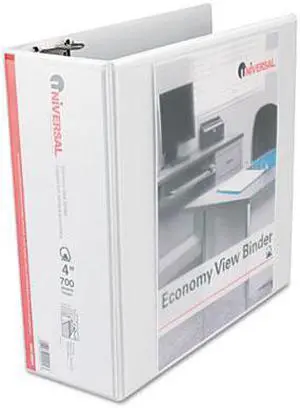 Universal Slant D-Ring Economy View Binder, 4" Capacity, White, UNV20994