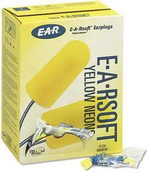 3M E·A·Rsoft Yellow Neon Soft Foam Earplugs Corded Regular Size 200 Pairs