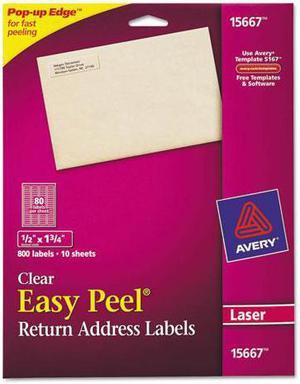 Easy Peel Mailing Labels For Laser Printers, 1/2 X 1-3/4, Clear, 800/P