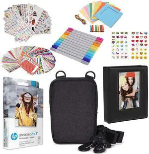 HP 2x3 Premium Zink Photo Paper (50 Pack) Accessory Kit with Photo Album, Case, Stickers, Markers