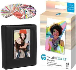 HP Sprocket 2.3 x 3.4 Premium Zink Sticky Back Photo Paper (50 Sheets) Starter Bundle