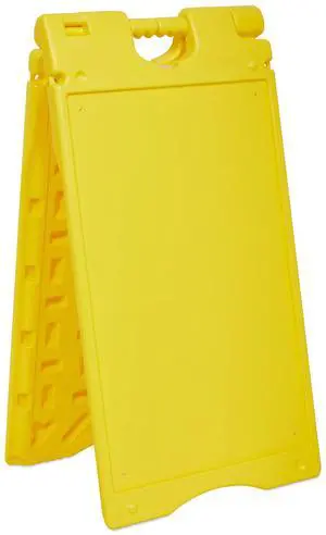 Jumbl A-Frame Signboard 15.7 x 26 Display Surface  Small Outdoor Sandwich Board w/Weather Resistant PVC Sign Protector & Sand Fill Holes  Dual Signage Stand for Storefront Sidewalk Curb (Yellow)