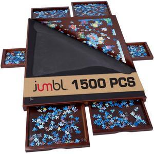 Jumbl 1500-Piece Puzzle Board w/ Cover | 27 x 35 Jigsaw Puzzle Table w/ 6 Removable Storage & Sorting Drawers | Smooth Plateau Fiberboard Work Surface & Reinforced Hardwood | for Games & Puzzles