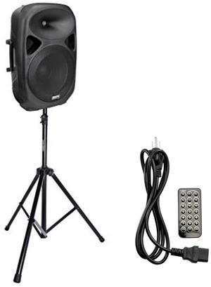 LyxPro SPA15 15" Portable PA Speaker System With Metal Tripod Stand Combo Kit Power Active Power Amplifier Equalizer Bluetooth SD Slot USB MP3 XLR 1/4" 1/8" 3.5mm Inputs Remote Control Carry Handles