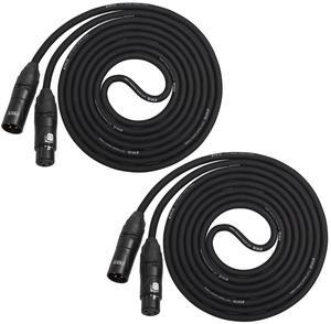 LyxPro Cable Pack: 2 Black - 100 Ft - XLR Male to Female 4-Conductor Star Quad Professional Microphone Cables. Low Noise & Sound Clarity  Road Worthy