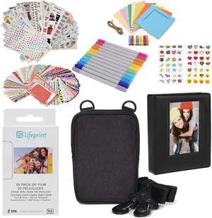 Lifeprint 2x3"Premium Zink Photo Paper (50 Pack) Accesory Kit with Photo Album, Case, Stickers, Markers