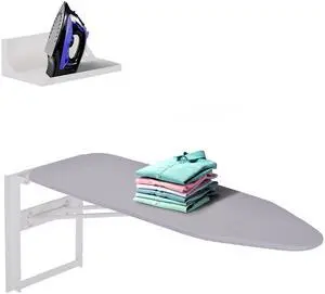 Ivation Wall-Mounted Ironing Board With Storage Shelf, Foldable 36.2 x 12.2, Fold Down Ironing Station for Home, Apartment &, Easy-Release Lever, Removable Cotton Cover & Dorms, Hardware Included