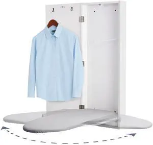 Ivation Wall-Mounted Swivel Ironing Board Cabinet, Foldable Ironing Storage Station for Home, Apartment, Easy-Release Lever, Garment Hooks, White