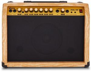 LyxPro 40 Watt Electric Guitar Amplifier | Solid State Studio Amp with 8 4-Ohm Speaker, Custom EQ Controls, Drive, Delay, ¼ Passive/Active/Microphone Inputs, Aux In & Headphone Jack - Natural