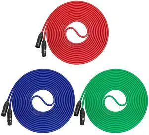 LyxPro Cable Pack Premium Series 3-Pack Multi Color XLR Microphone Cables for Professional Microphones and Devices 6 Feet
