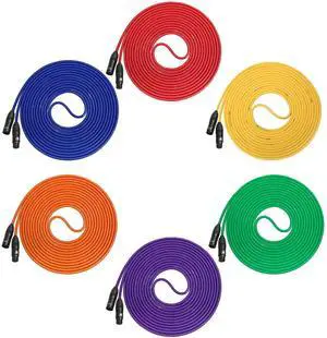 LyxPro Cable Pack Premium Series 6-Pack Multi Color XLR Microphone Cables for Professional Microphones and Devices 100 Feet