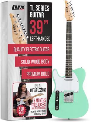 LyxPro 39 Electric Guitar Left Hand TL Series, Full-Size Paulownia Wood Body, 3-Ply Pickguard, C-Shape Neck, Ashtray Bridge, Quality Gear Tuners, 3-Way Switch & Volume/Tone Controls, 2 Picks, Green