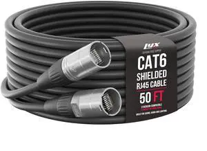 LyxPro 50 Feet Shielded CAT6 Ethercon Cable - Professional Audio & Lighting RJ45 Cable, Studio-Grade Sound Transmission, Extreme Durability - Black