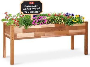 Jumbl Raised Canadian Cedar Garden Bed | Elevated Wood Planter for Growing Fresh Herbs, Vegetables, Flowers, Succulents | 72x23x30