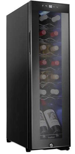 Ivation 14 Bottle Compressor Wine Cooler Refrigerator w/Lock | Large Freestanding Wine Cellar For Red, White, Champagne or Sparkling Wine | 41f-64f Digital Temperature Control Fridge Glass Door Black