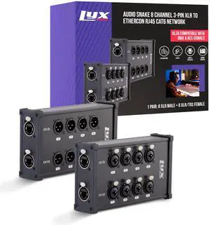 LyxPro 8-Channel Dual Input 3-Pin Multi-Network XLR/TRS Cable Breakout for Stage Sound, Lighting, and Recording Studio Male and Female to RJ45 Ethercon  Ideal for Sound, Lighting Setup, Ground Lift