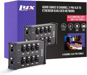 LyxPro 8-Channel Dual Input 3-Pin Multi-Network XLR/TRS Cable Breakout for Stage Sound, Lighting, and Recording Studio - Female to RJ45 Ethercon  Ideal for Sound, Lighting Setup, Ground Lift