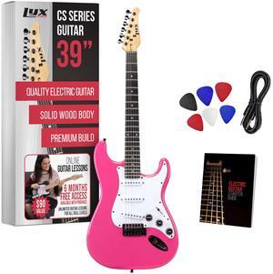 LyxPro CS 39 Electric Guitar Kit for Beginner, Intermediate & Pro Players with Guitar, Amp Cable, 6 Picks & Learners Guide | Solid Wood Body, Volume/Tone Controls, 5-Way Pickup - Pink